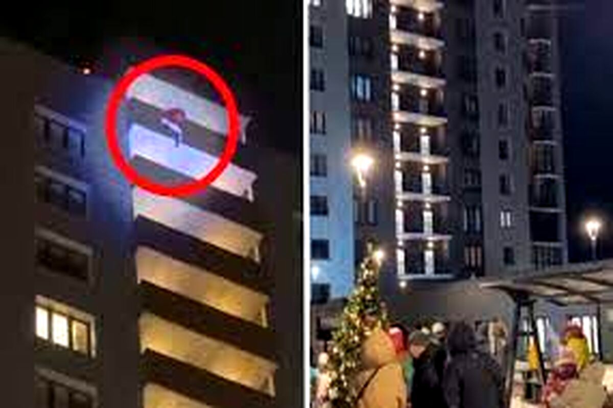 لحظه سقوط مرگبار بابانوئل از طبقه ۲۴ برج/ ویدئو