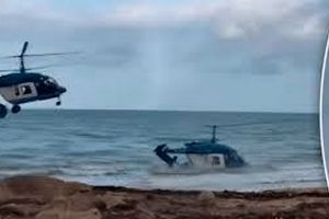 لحظه سقوط بالگرد روسیه در ساحل خزر/ ویدئو