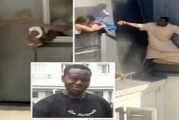 مردی در میان زمین و هوا کودکان را از دل آتش نجات داد/ ویدئو