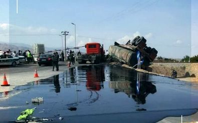  واژگونی کامیون سوخت‌ بر در جاده بجنورد_مشهد/ ویدئو