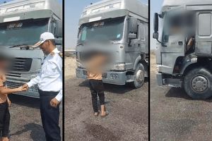 نوجوان ۱۷ ساله پشت فرمان کامیون ۱۰ چرخ؛ پلیس از راه رسید/ ویدئو