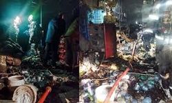 انفجار قوطی‌های رنگ و تینر در آتش‌سوزی مغازه‌ای در بازار آهن شادآباد